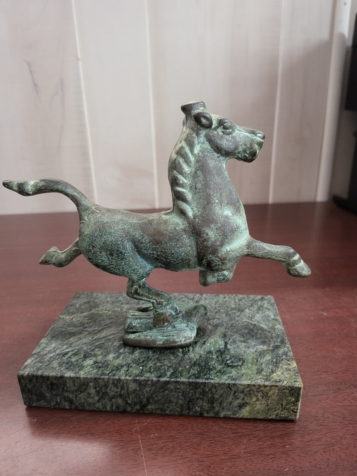 Solid Brass Horse on Bird Figurine  Replica of a Han Dynasty Bronze 6.5H x 6D x