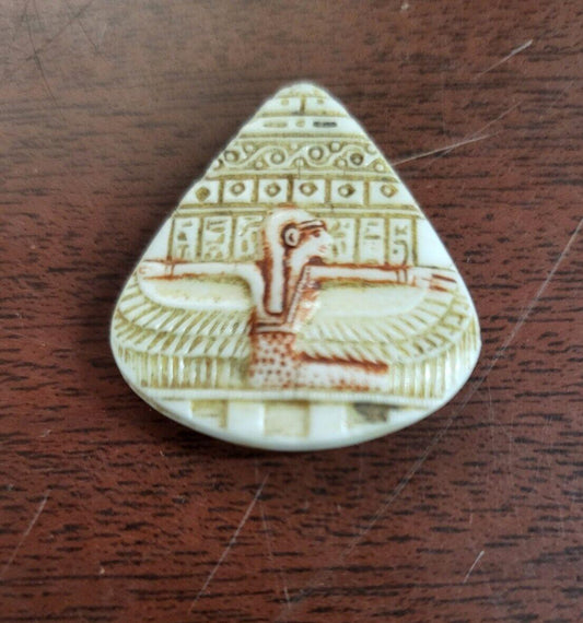 Antique  White & Brown Czech Glass Egyptian Pyramid Revival Pharoah Pendant