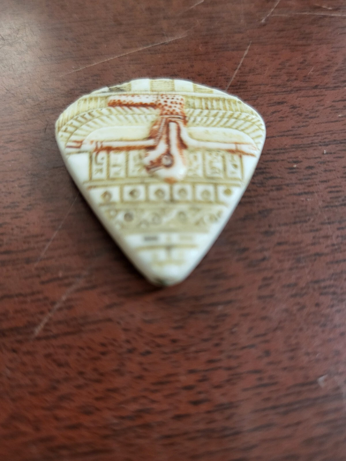 Antique  White & Brown Czech Glass Egyptian Pyramid Revival Pharoah Pendant