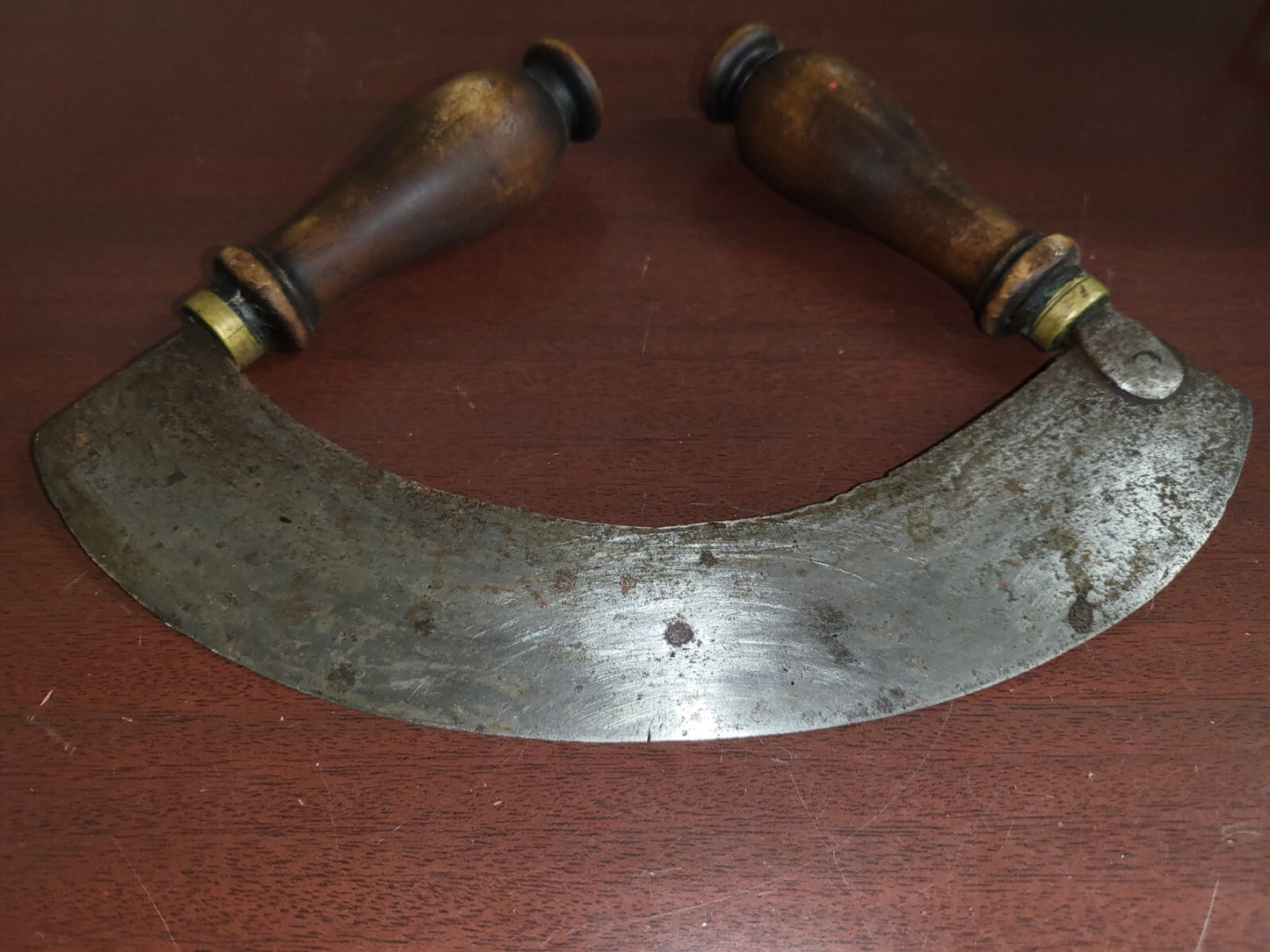 Vintage Kitchen Cutting Chopping Tool 10W x 8"H Wood Handle Rocker Knife