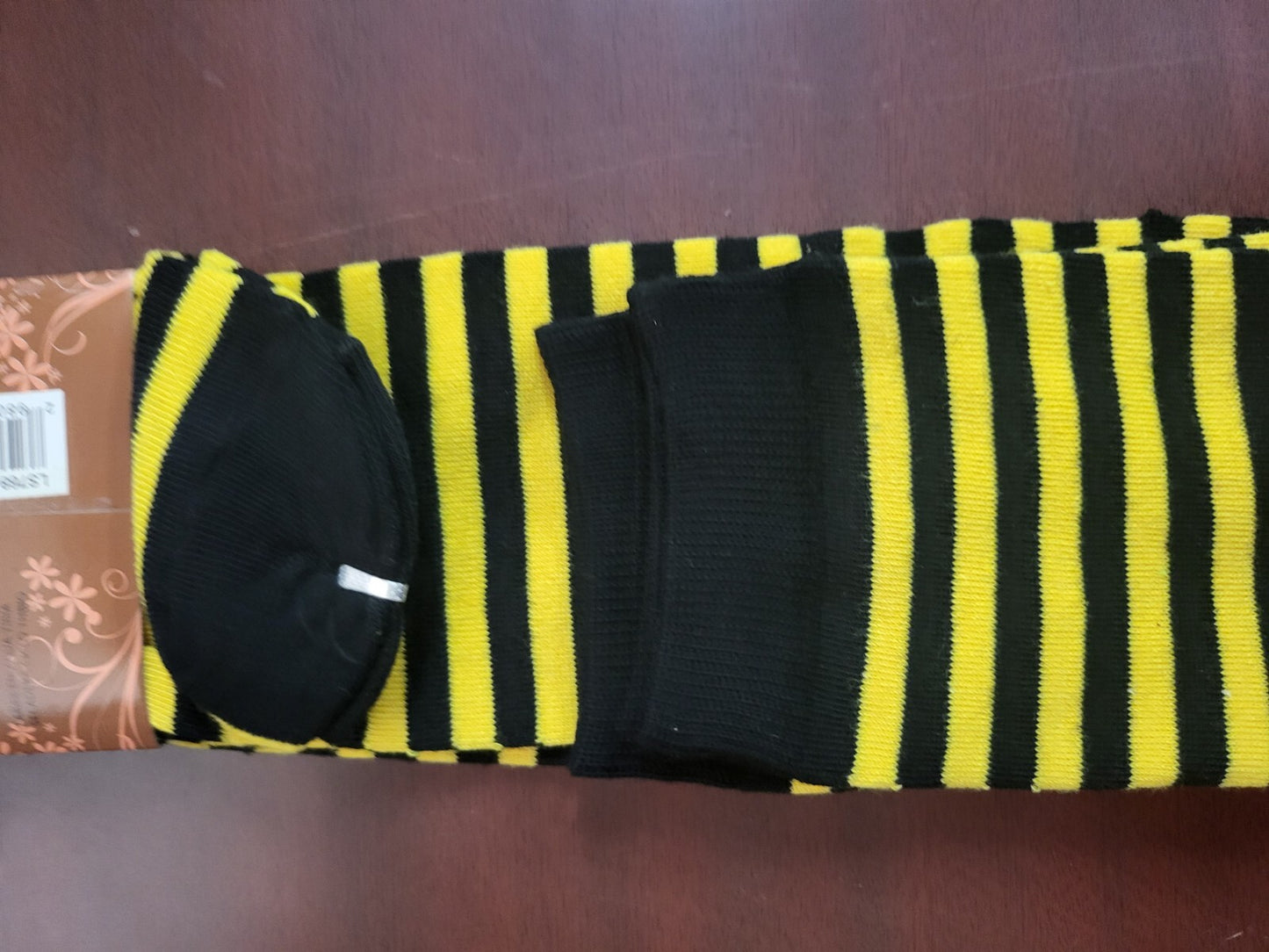 J Ann Over The Knee Socks Black Yellow Narrow Stripe Soft Feel   NWT   HiBaly