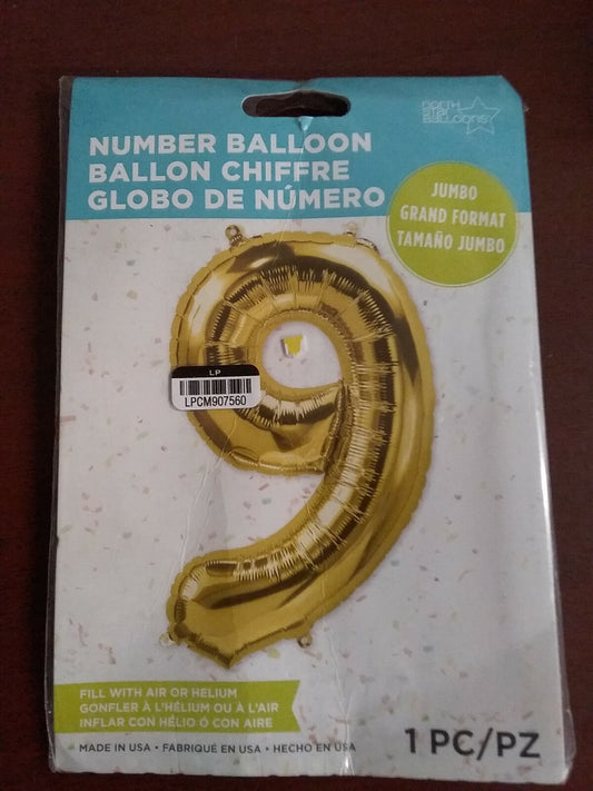 BIG 32.5" Number " 9 " Balloon Gold Color Birthday Balloon  NIP Spritz USA Made