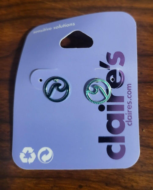 Claire's Pierced Earrings Aqua Circle Waves ~3/8" Sensitive Solutions