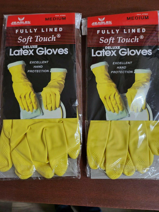 2pr  Soft Touch Fully Lined Deluxe Latex Dish Washing Gloves Medium YELLOW 14"L