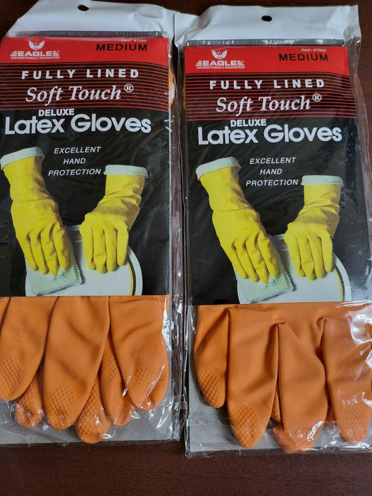 2pr  Soft Touch Fully Lined Deluxe Latex Dish Washing Gloves Medium ORANGE 14"L
