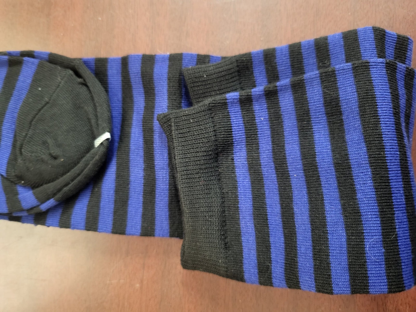 J Ann Over The Knee Socks Black Blue Narrow Stripe Soft Feel   NWT   HiBaly
