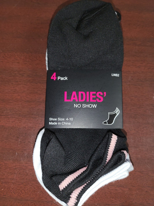 Ladies Socks 4 pair No Show Black Gray White  size 4-10   Collective Soles