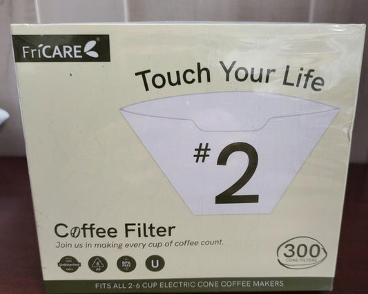 300 Coffee Filters #2 Cone  Fits All 2 - 6 Cup Cone Coffee Makers  SEALED   FriC