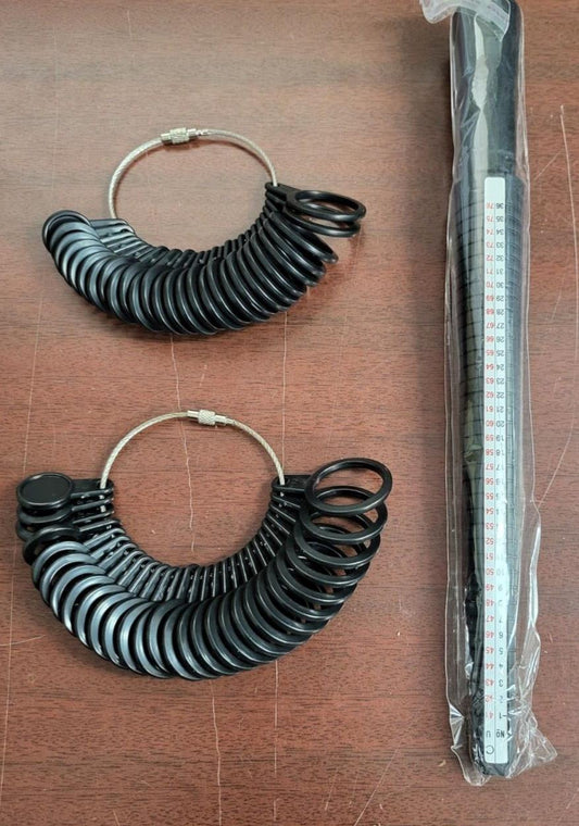 Complete Ring Sizer Kit Measure Ladies Men US Standard & UK  Black Plastic