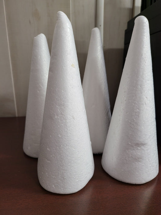 4 Styrofoam Cones 9.5H x 3.5"W Base  White Craft / Display / Forms MORE