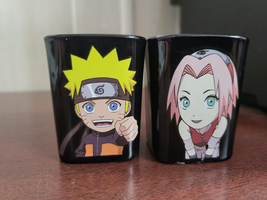 2 Naruto Shippuden Team 7 Character Shot Glasses 2 oz each Black Square   EG-09-
