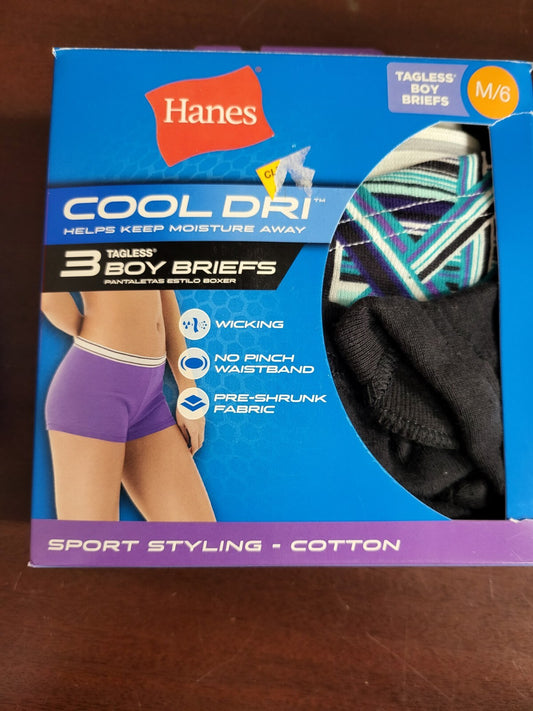 Hanes Cool-Dri Panties Womens Boy Briefs 3 pr Multi-Color Size 6 M Greens