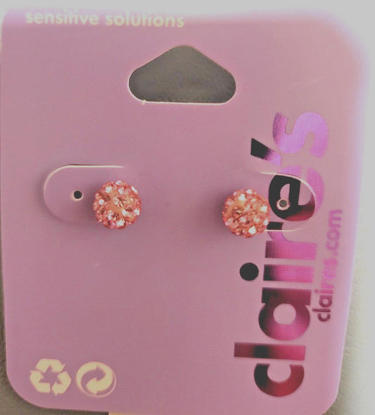 Claire's Pierced Pink Sparkle Ball Studs  1/4"   Sensitive Solutions