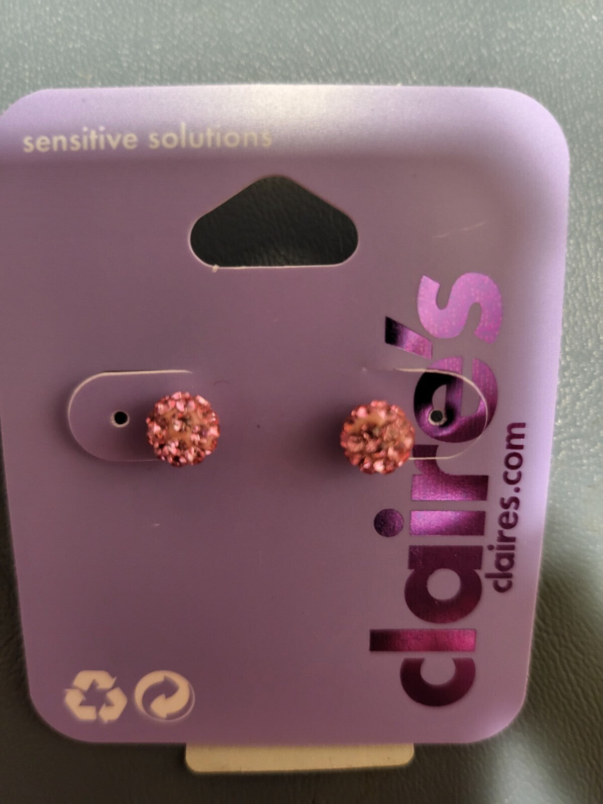 Claire's Pierced Pink Sparkle Ball Studs  1/4"   Sensitive Solutions