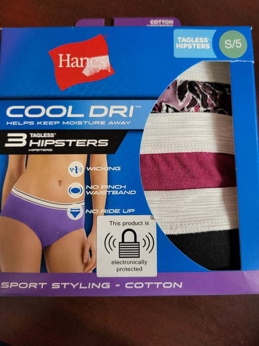 Hanes Women's Hipster Panties  S/5 Pink Black Tagless
