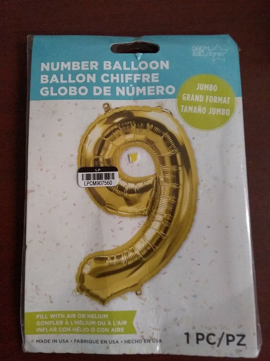 BIG 32.5" Number " 9 " Balloon Gold Color Birthday Balloon  NIP Spritz USA Made