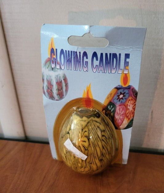 Vintage Glowing Candle Beeswax Egg-Shaped Black & White Swirl 2"H E018-50 NOS *