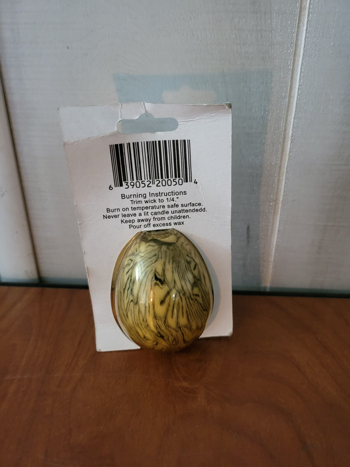 Vintage Glowing Candle Beeswax Egg-Shaped Black & White Swirl 2"H E018-50 NOS *