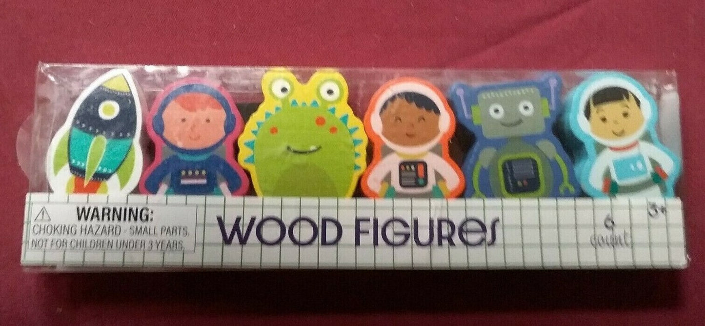 Horizon 6 Count Wood Figures 2.5" Toys age 3+  Alien Space Children