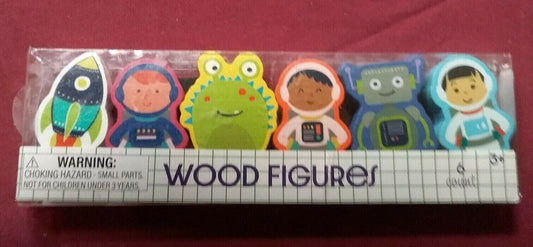 Horizon 6 Count Wood Figures 2.5" Toys age 3+  Alien Space Children