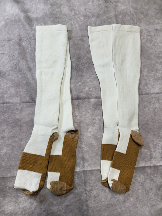 2 Pair Compression Socks Small - Medium Sizes White with Brown