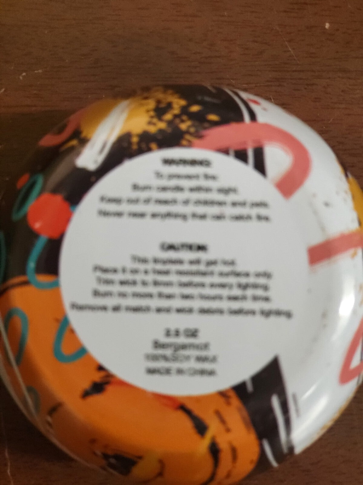 Scented Candle in Tin 2.5oz Bergamot  Soy Wax  2.5 x 1.6"