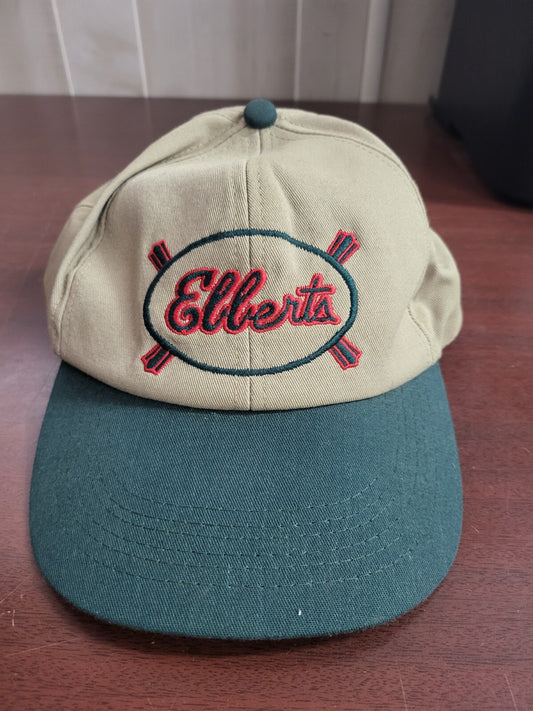 Baseball Cap ELBERT'S Tan & Green Snap Back Fabric Hat Sport Cap One Size Adjust