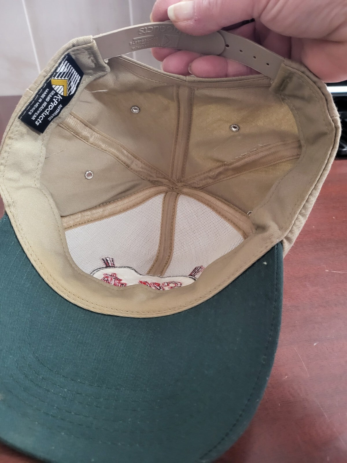 Baseball Cap ELBERT'S Tan & Green Snap Back Fabric Hat Sport Cap One Size Adjust