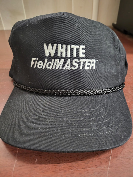 Baseball Cap WHITE FIELDMASTER Black Snap Back Fabric Hat Sport Cap One Size Adj