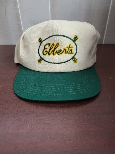 Baseball Cap ELBERT'S Tan & Green  Snap Back Fabric Hat Sport Cap One Size Adjus