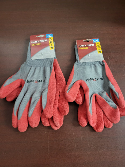 2 Pair Latex Coated Gloves L/XL Hand Crew NWT