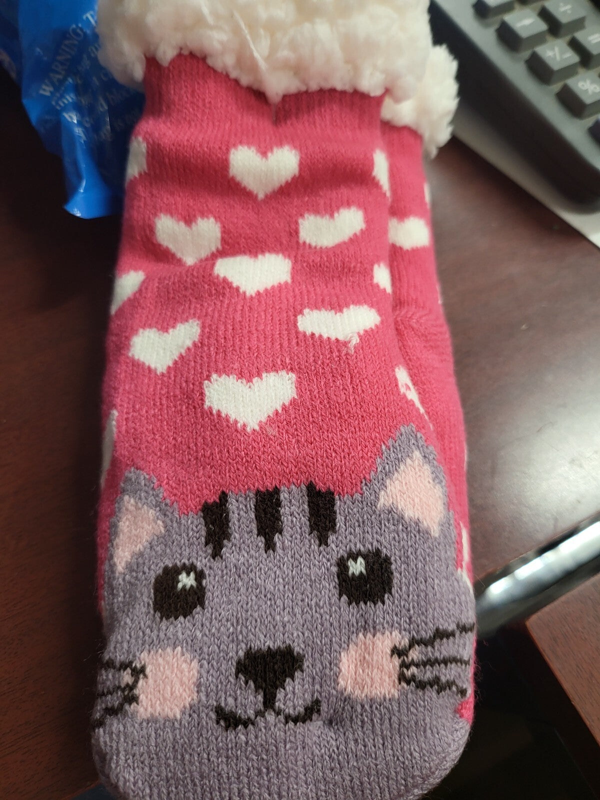 Slipper Socks Kids 2-4yrs PINK Hearts Purple Cat  Non-Slip NWT Fnovco