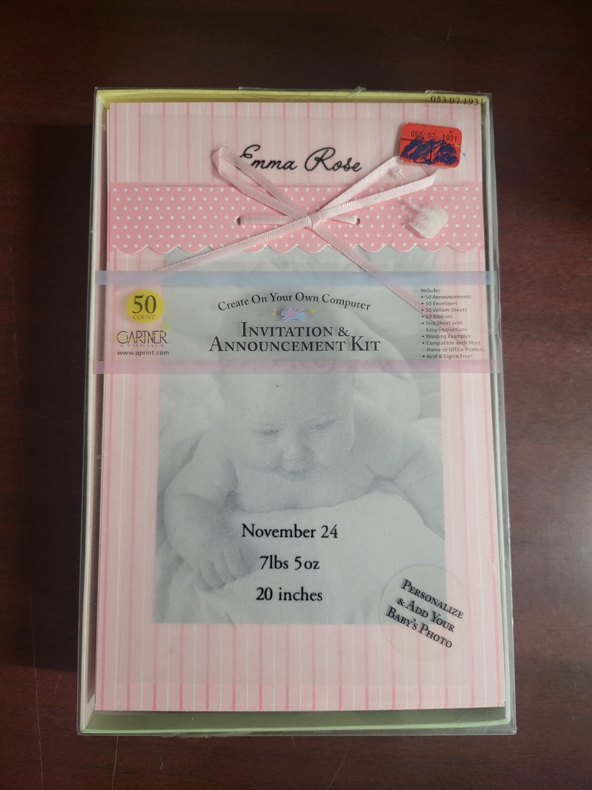 Photo Baby Announcement Shower Invitation 50ct Print on your Computer Emma Rose