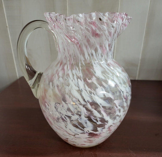 Fenton Pink Swirl / Splatter Glass Pitcher Vase 8.5H x 6.5"W +handle #4297 MORE