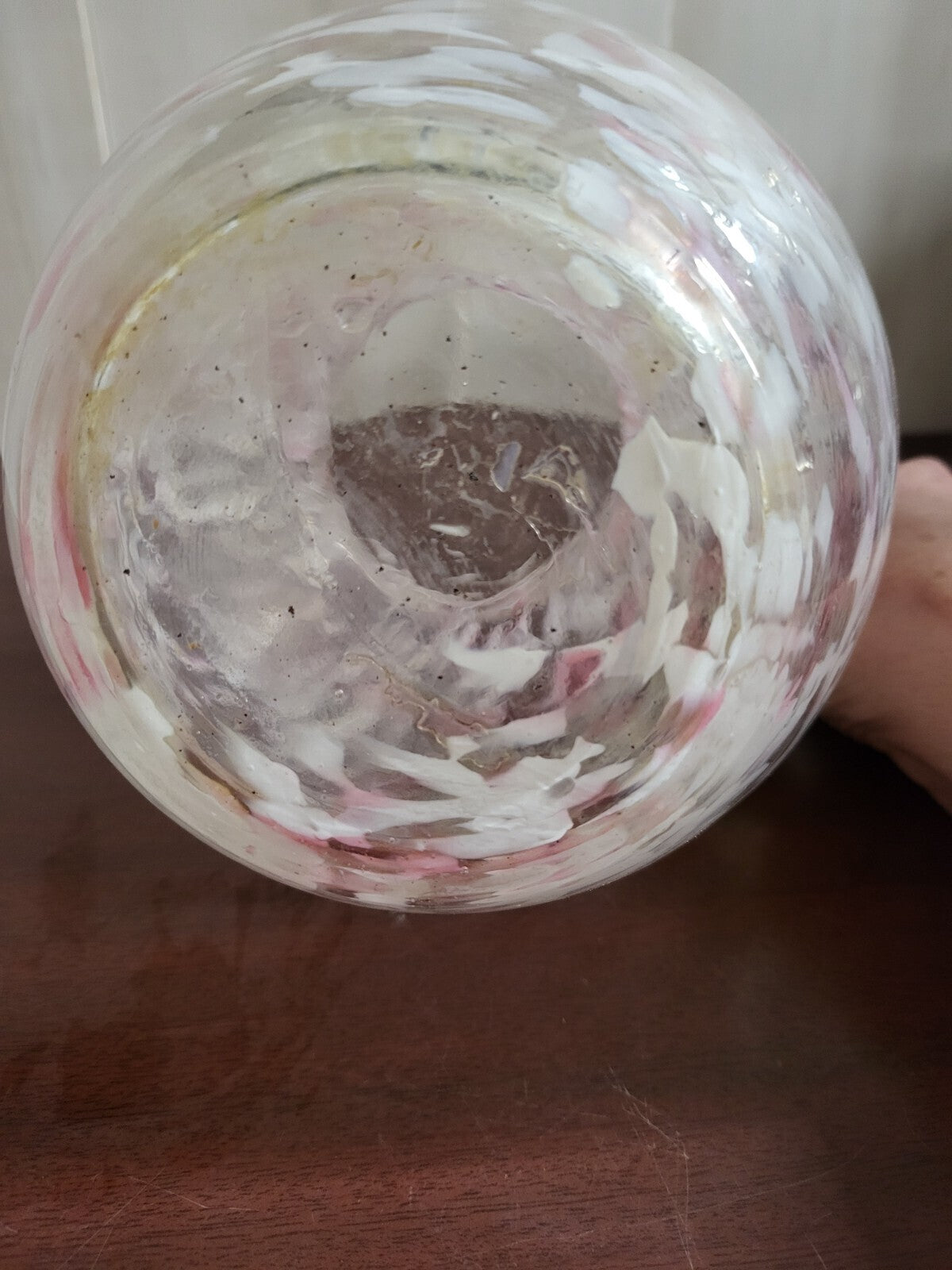 Fenton Pink Swirl / Splatter Glass Pitcher Vase 8.5H x 6.5"W +handle #4297 MORE
