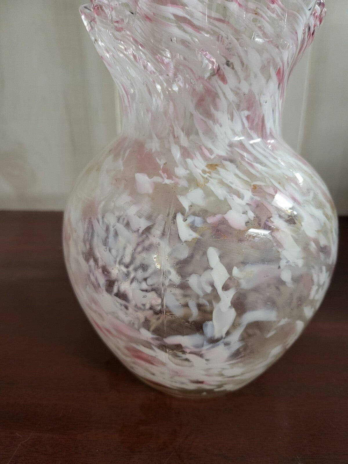 Fenton Pink Swirl / Splatter Glass Pitcher Vase 8.5H x 6.5"W +handle #4297 MORE