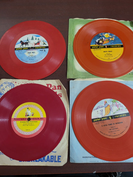 Peter Pan Records 45 rpm Lot 4 Red Orange Vinyl 7" Non-breakable c. 1950 #2889