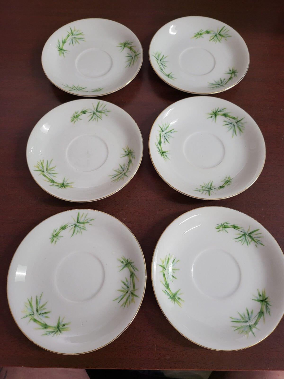 Vintage Kutani China 6 Saucers 6"  Green Bamboo Pattern  #4143