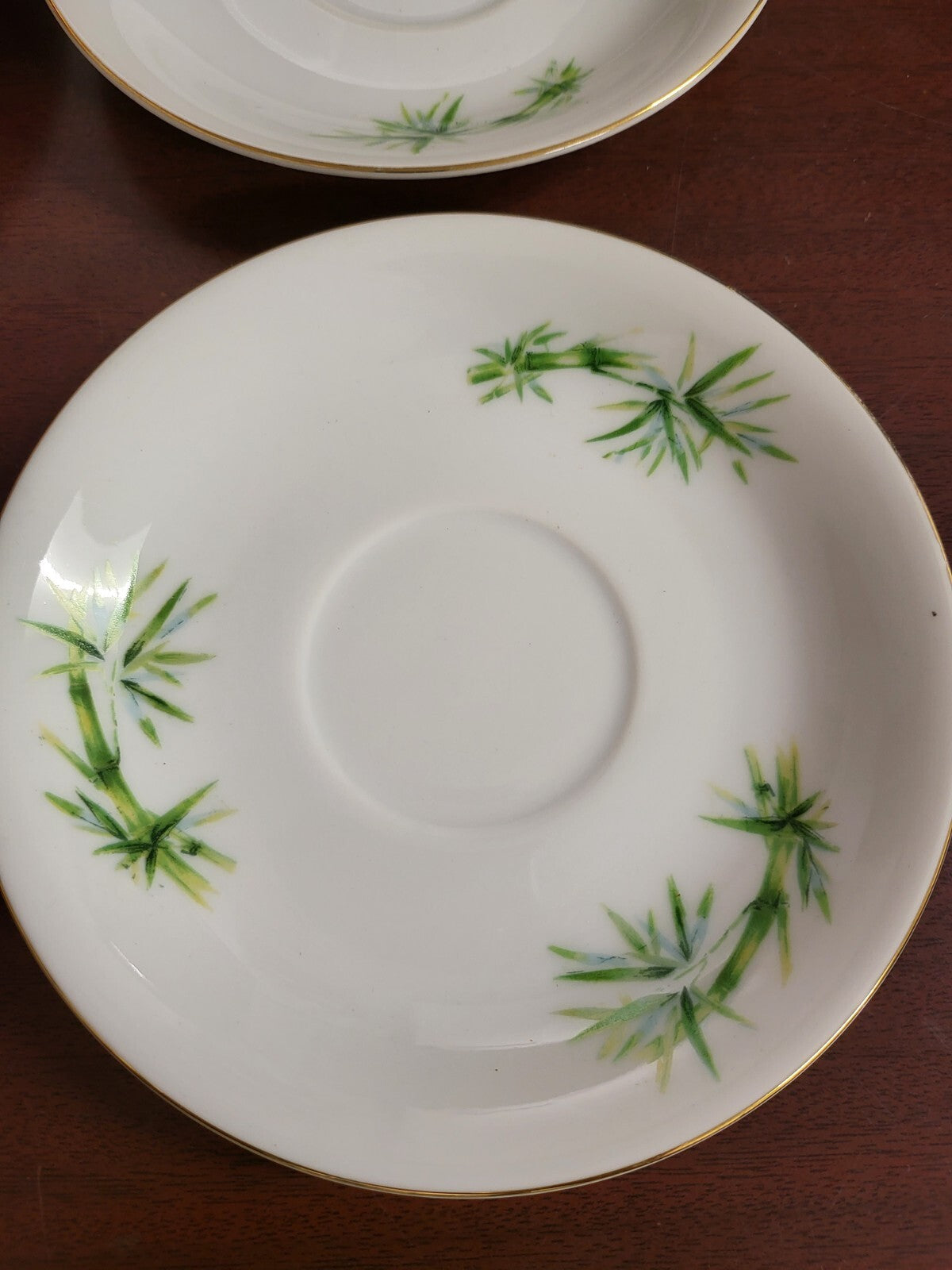 Vintage Kutani China 6 Saucers 6"  Green Bamboo Pattern  #4143