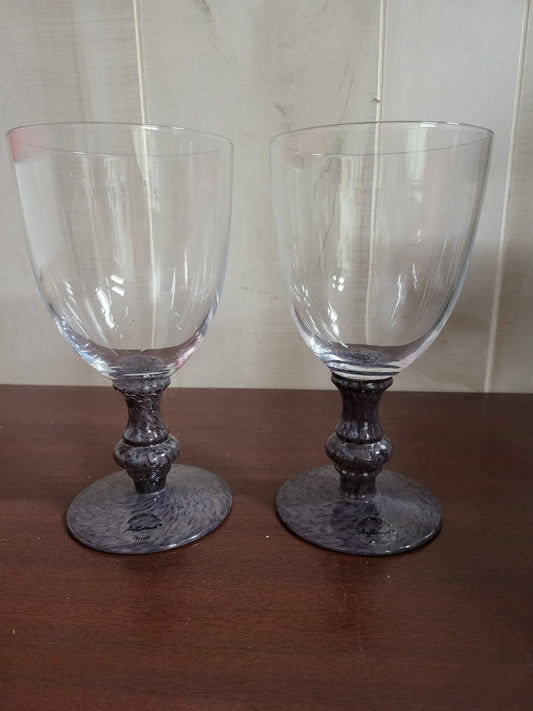 2 Artland Goblets Handblown Clear Glass Purple Stem 7"H Victoria Plum # 1154805