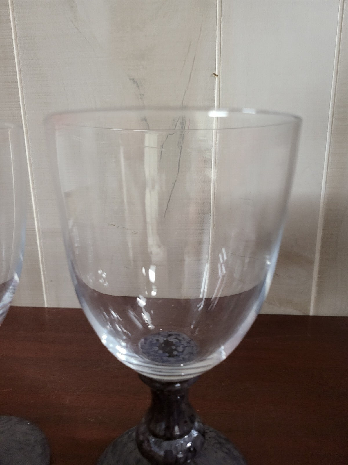 2 Artland Goblets Handblown Clear Glass Purple Stem 7"H Victoria Plum # 1154805
