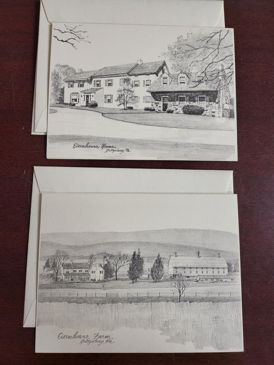 2 Charles H Overly Sketch Studio Greeting Cards 5.5 x 4" Envelopes NOS Eisenhowe