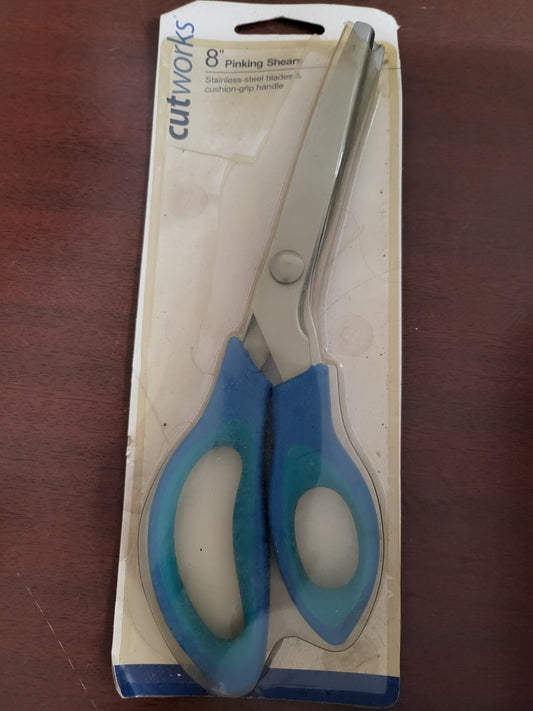 8" Pinking Shears Cut Works Stainless Steel Cushion Grip Scissors NIP Cut Works
