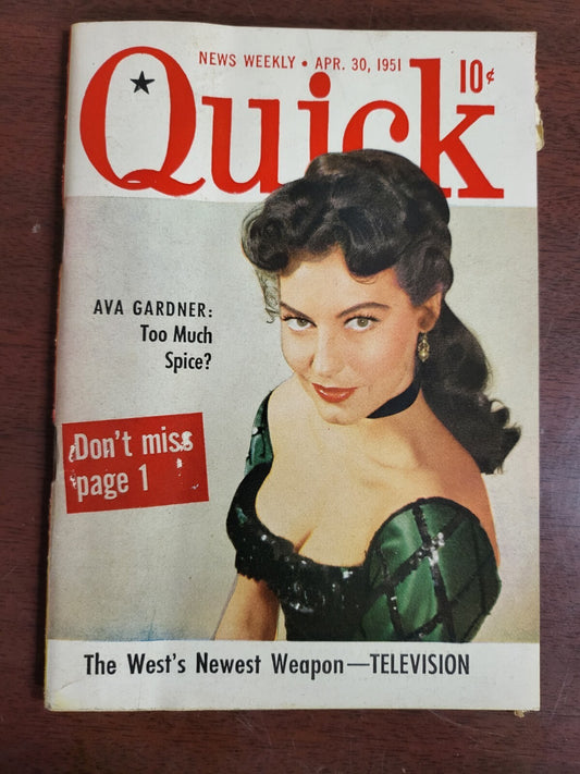 Book - Quick News Weekly Magazine April 30, 1951 Ava Gardner  #2696