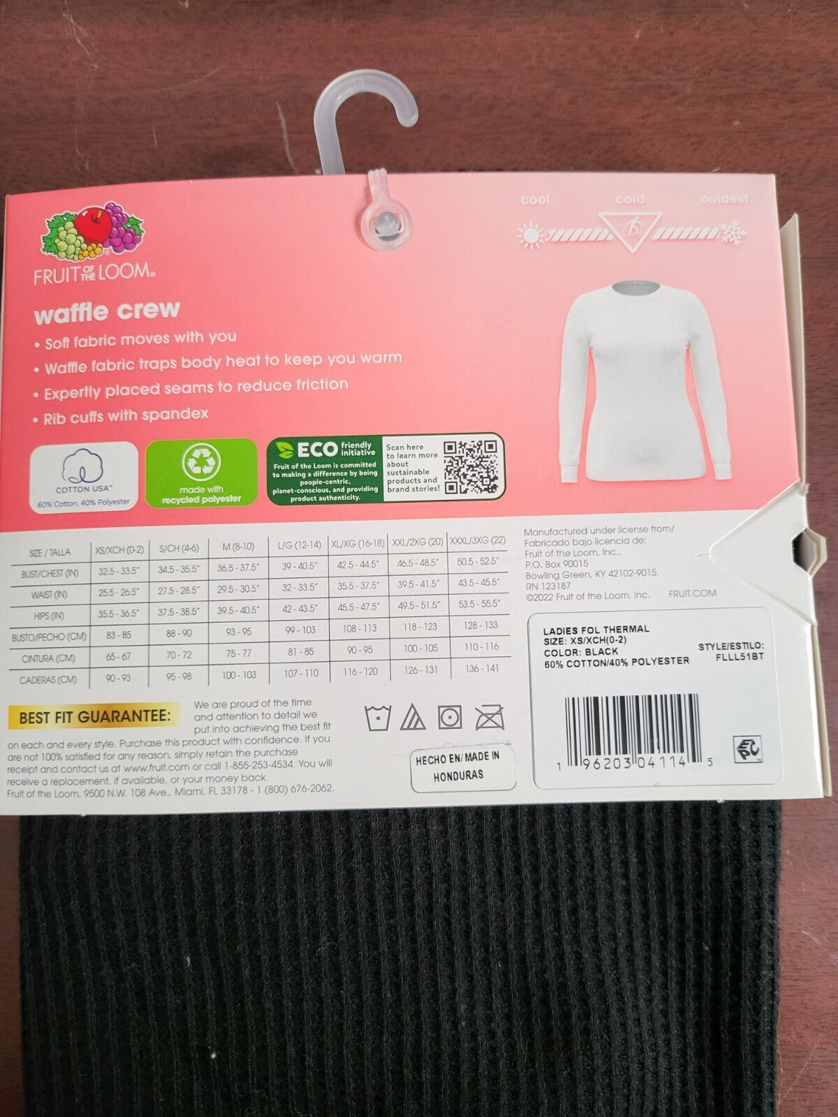 Fruit of The Loom Ladies Eversoft Crew Neck Thermal   Black XS   Waffle Shirt