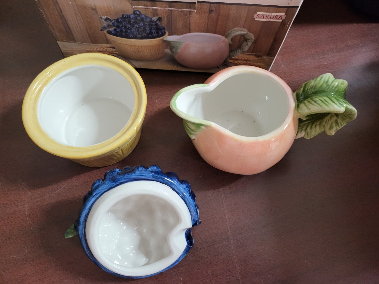 Sakura Farmstand Hand Painted Earthenware Sugar & Creamer Bowls Set NIOB #4172
