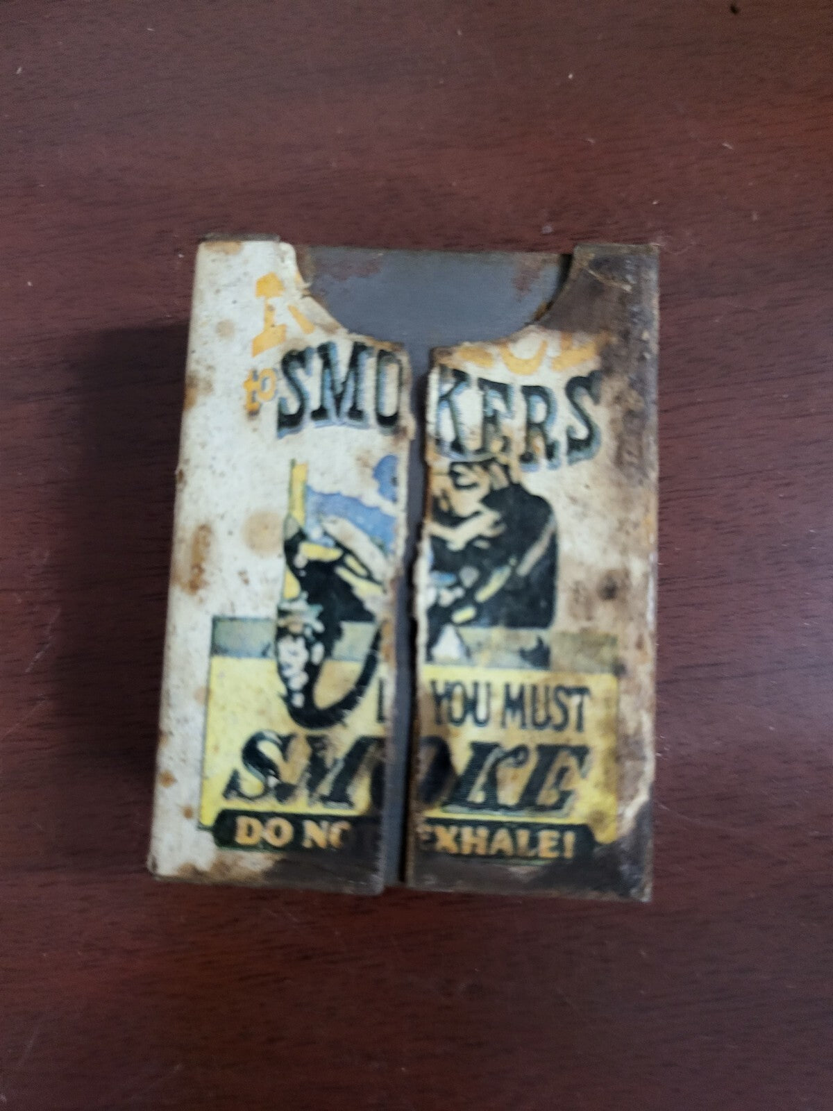 Portable Tin Ashtray Mini  " If You Must Smoke  Do Not Exhale Smoker's Tin