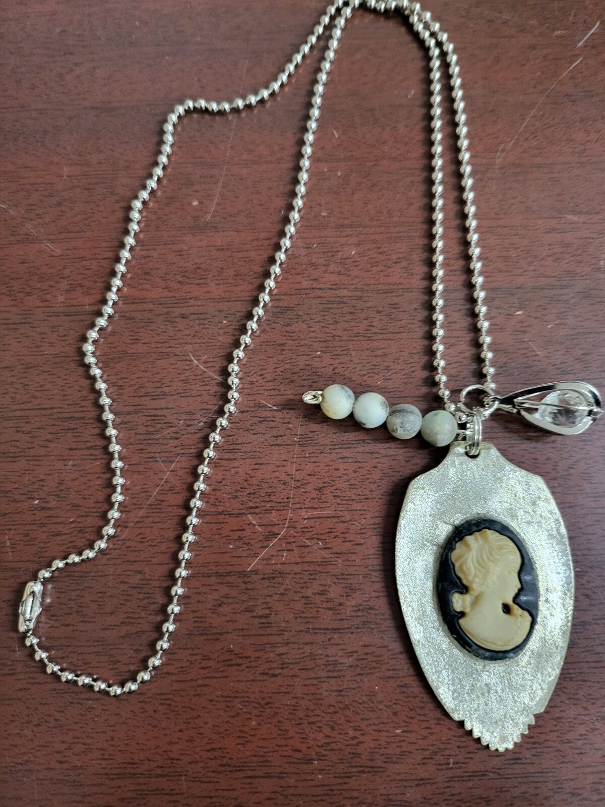 Vtg Handmade Flatware Jewelry Spoon Necklace 2" Pendant 23" Chain Cream #2401