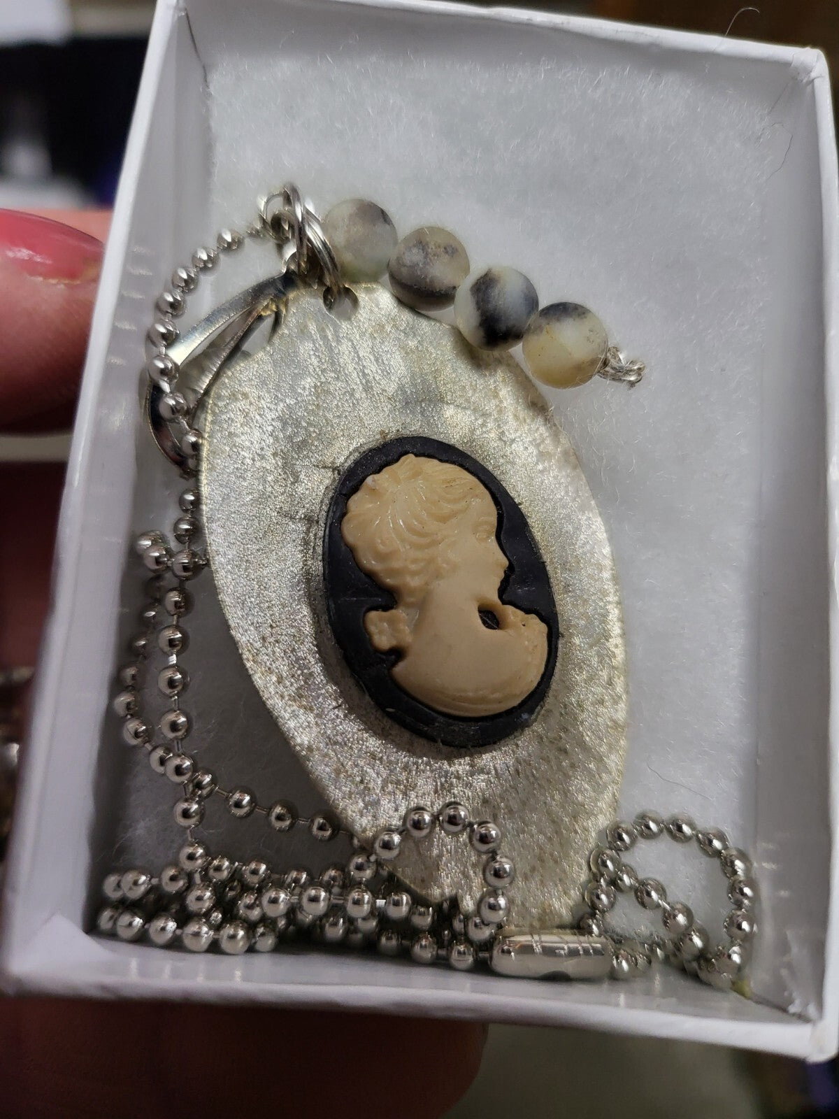 Vtg Handmade Flatware Jewelry Spoon Necklace 2" Pendant 23" Chain Cream #2401