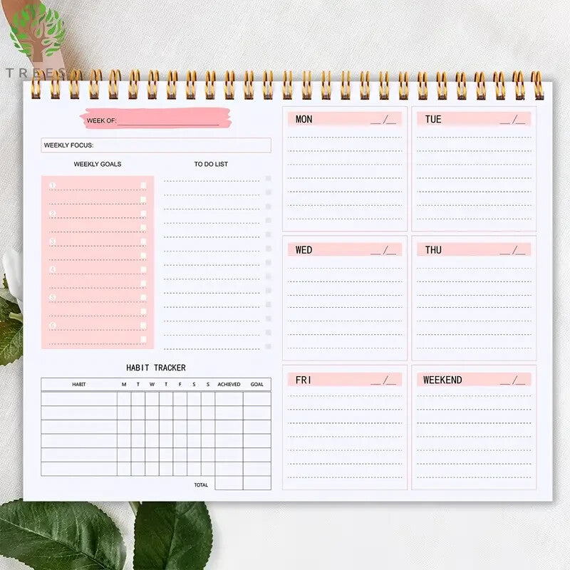 Agenda Spiral Desk Pad - 52 Sheets Pink Stay Organized and On-Track Planner